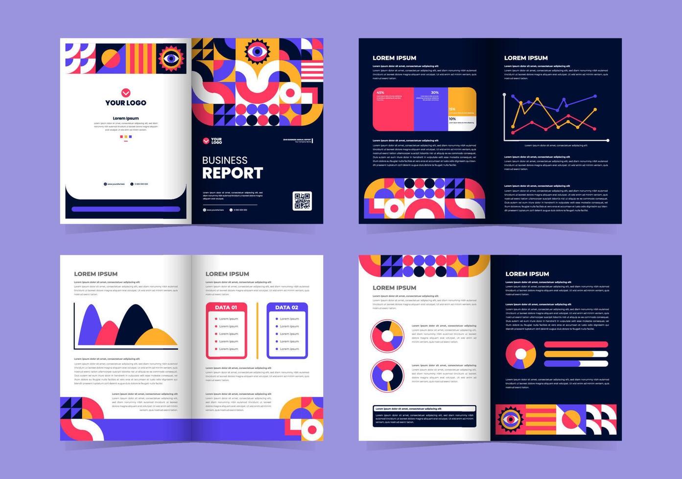 Creative Business Report Template in Flat Geometric Style vector