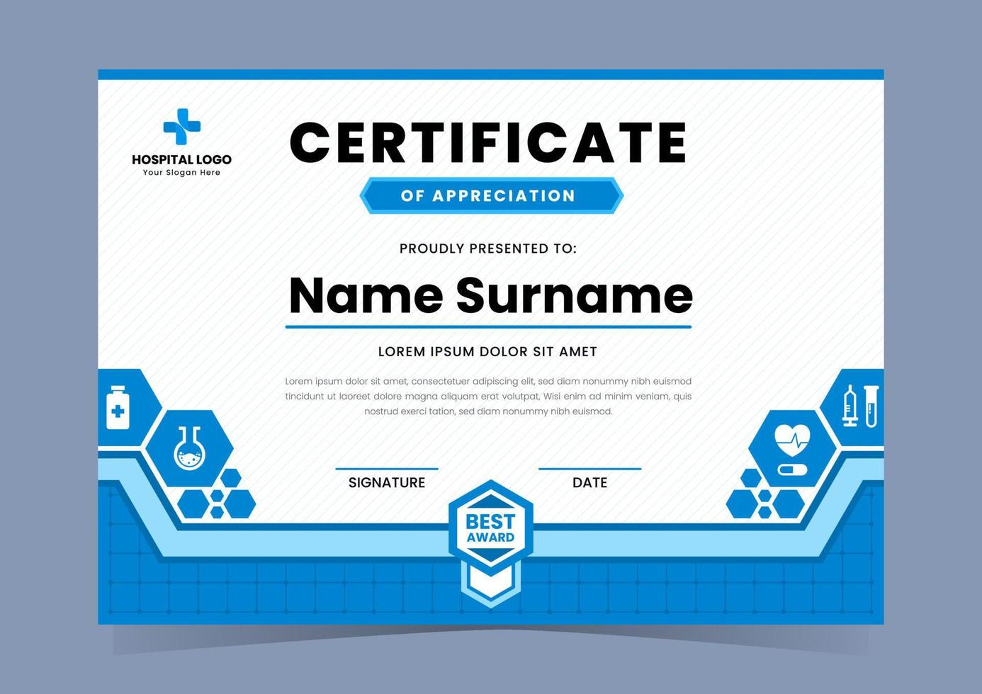 Professional Medical Certificate Template vector