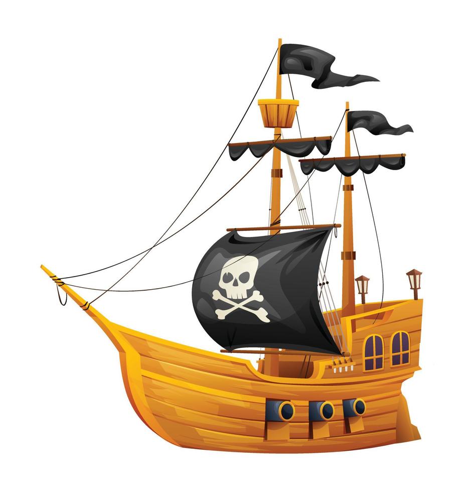Wooden pirate ship vector illustration isolated on white background