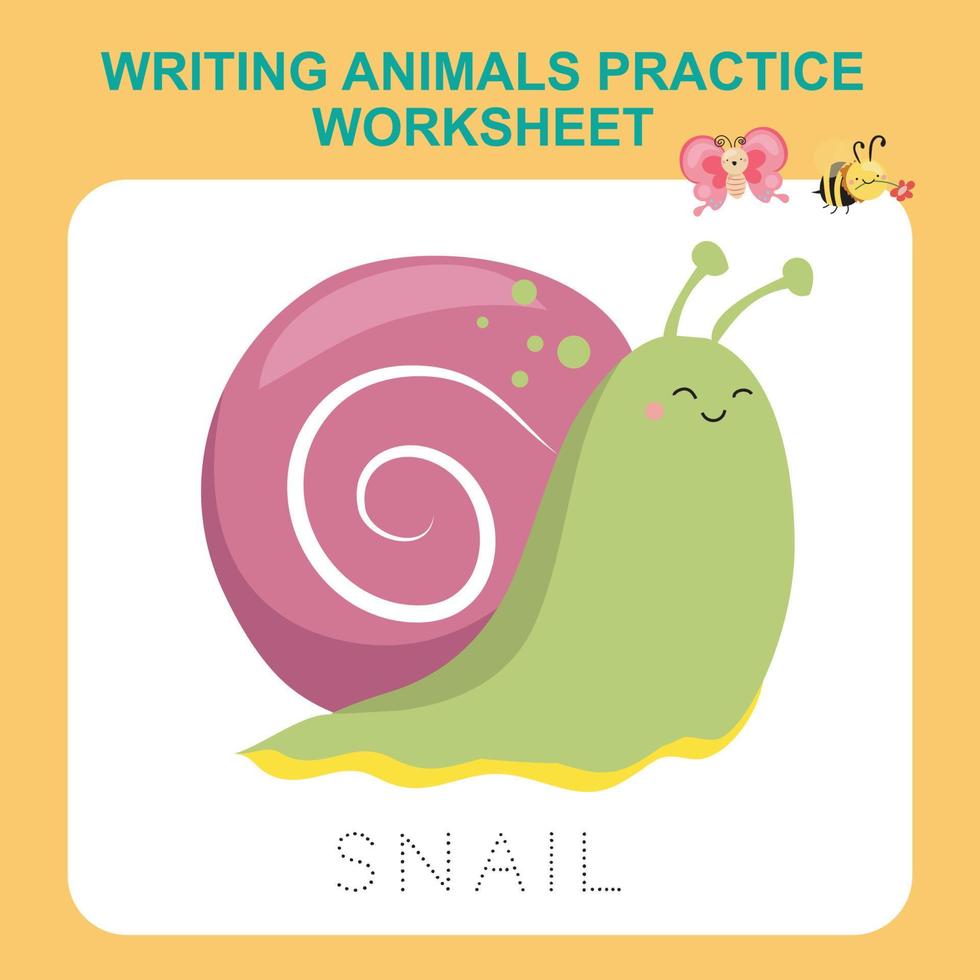 Illustration of writing insect practice worksheet. Educational printable worksheet. Exercises lettering game for kids. Writing activity. Vector illustration.