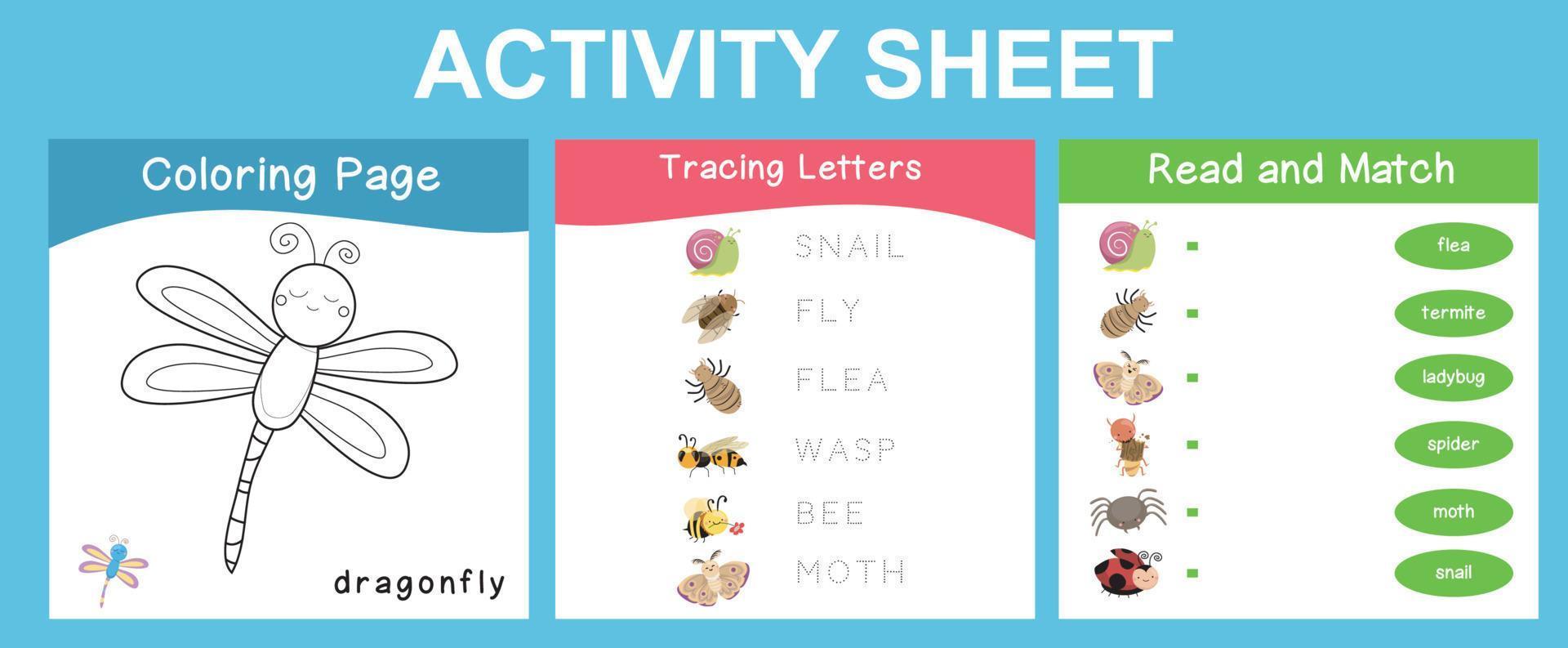 3 in 1 Activity sheet for children. Educational printable worksheet. Vector illustrations.