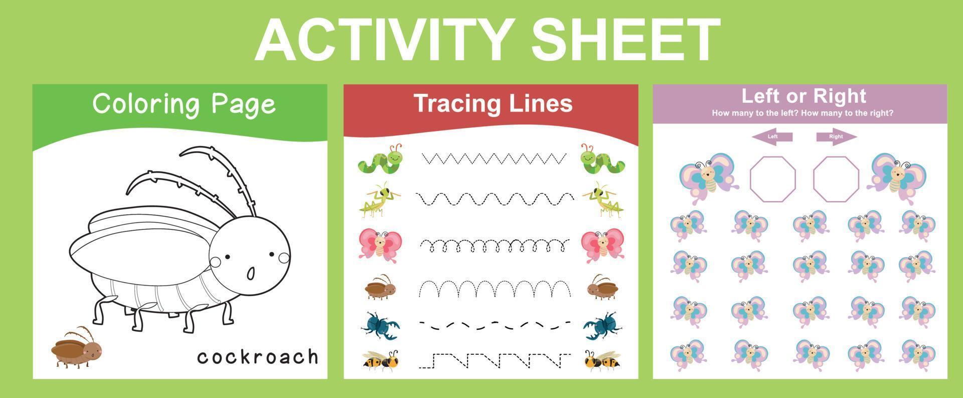 3 in 1 Activity sheet for children. Educational printable worksheet. Vector illustrations.