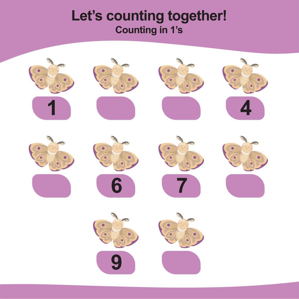 Counting game for children. Count multiples of one. Printable mathematic worksheet for children. Educational printable worksheet. Vector illustration.