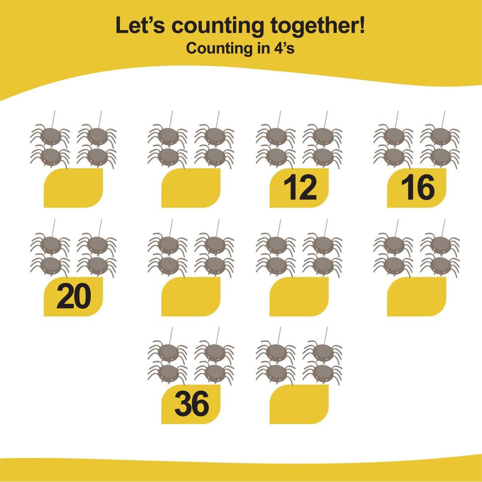 Counting game for children. Count multiples of one. Printable mathematic worksheet for children. Educational printable worksheet. Vector illustration.