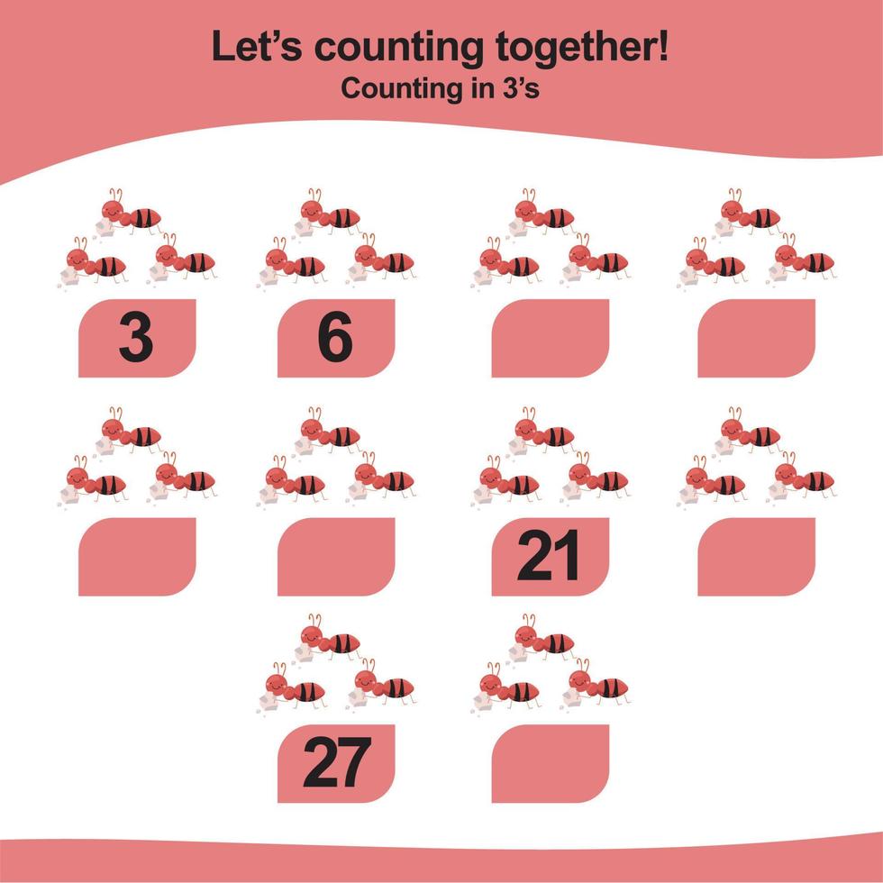 Counting game for children. Count multiples of one. Printable mathematic worksheet for children. Educational printable worksheet. Vector illustration.