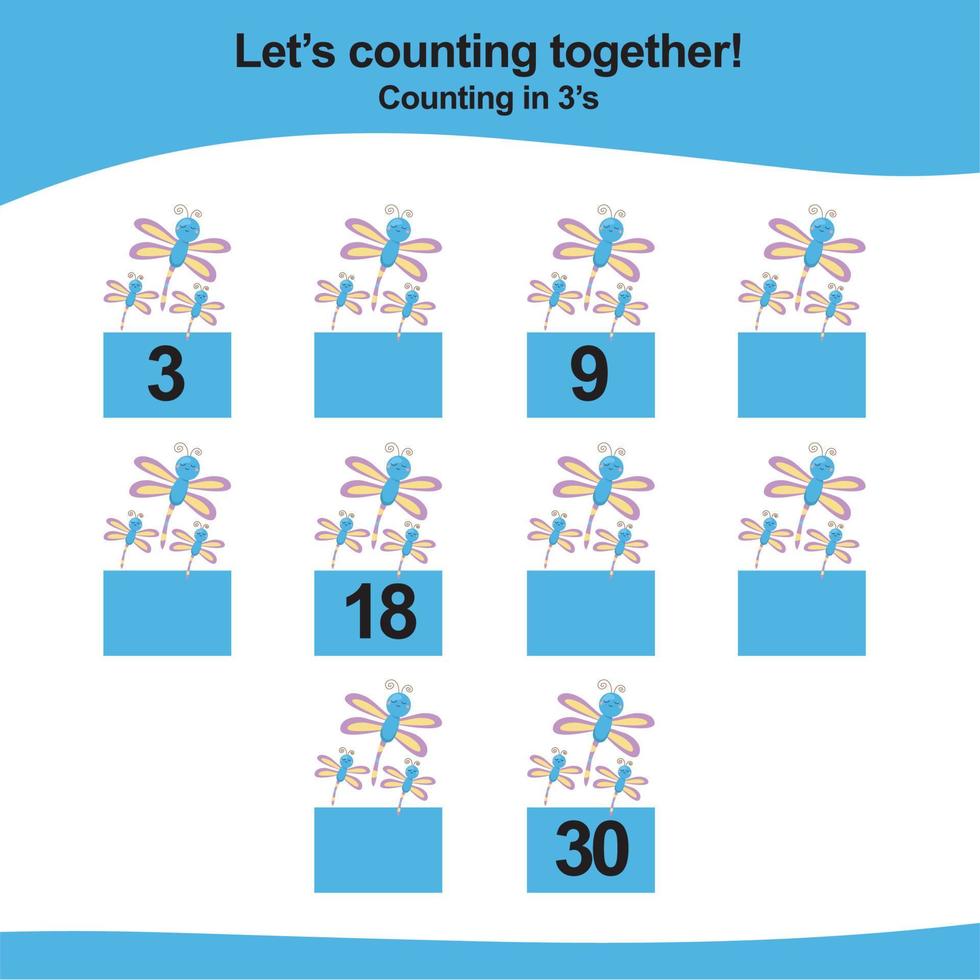 Counting game for children. Count multiples of one. Printable mathematic worksheet for children. Educational printable worksheet. Vector illustration.