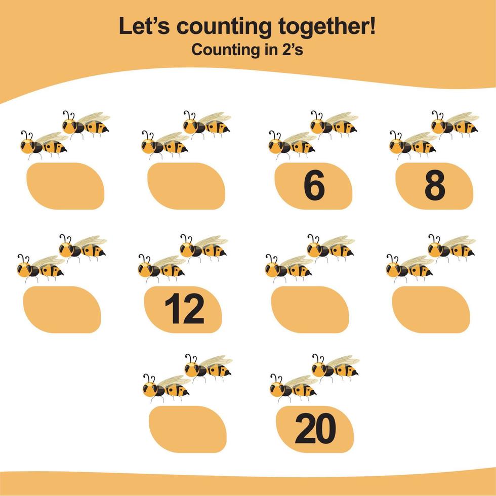 Counting game for children. Count multiples of one. Printable mathematic worksheet for children. Educational printable worksheet. Vector illustration.