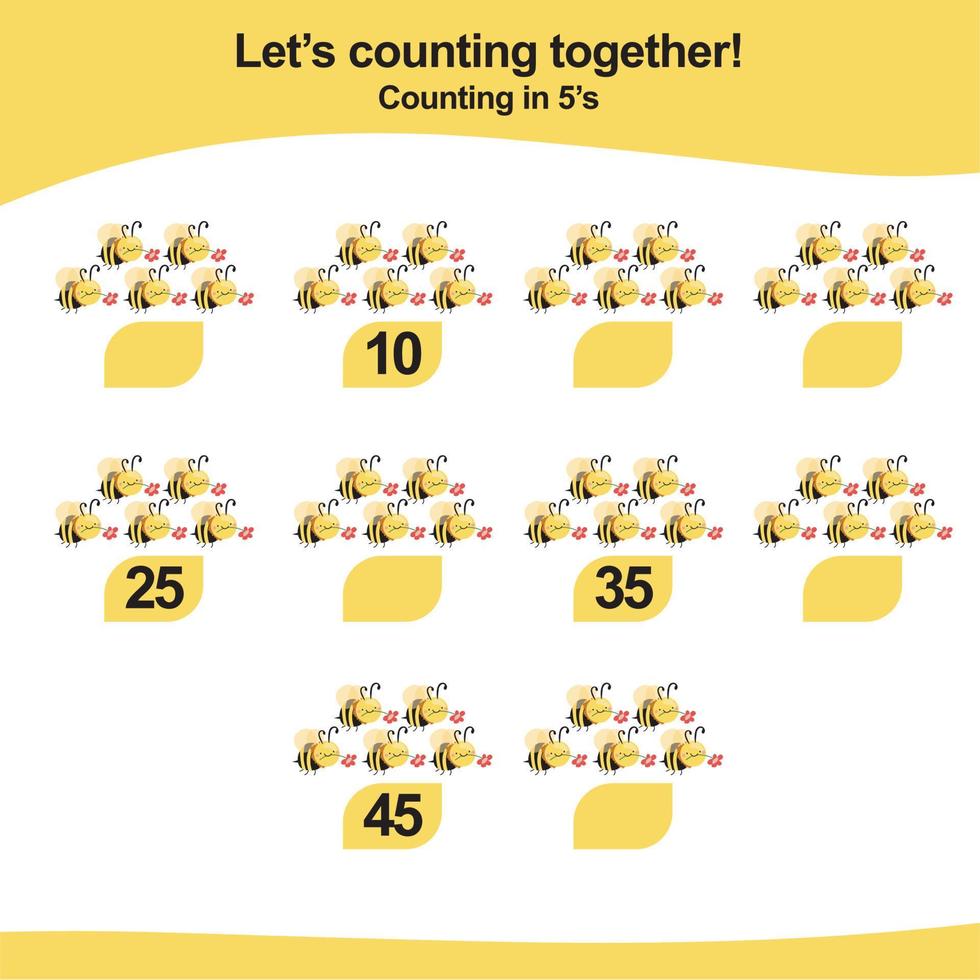 Counting game for children. Count multiples of one. Printable mathematic worksheet for children. Educational printable worksheet. Vector illustration.