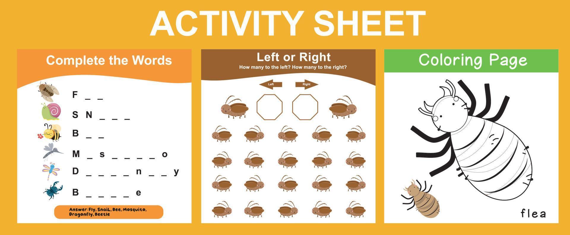 3 in 1 Activity sheet for children. Educational printable worksheet. Vector illustrations.