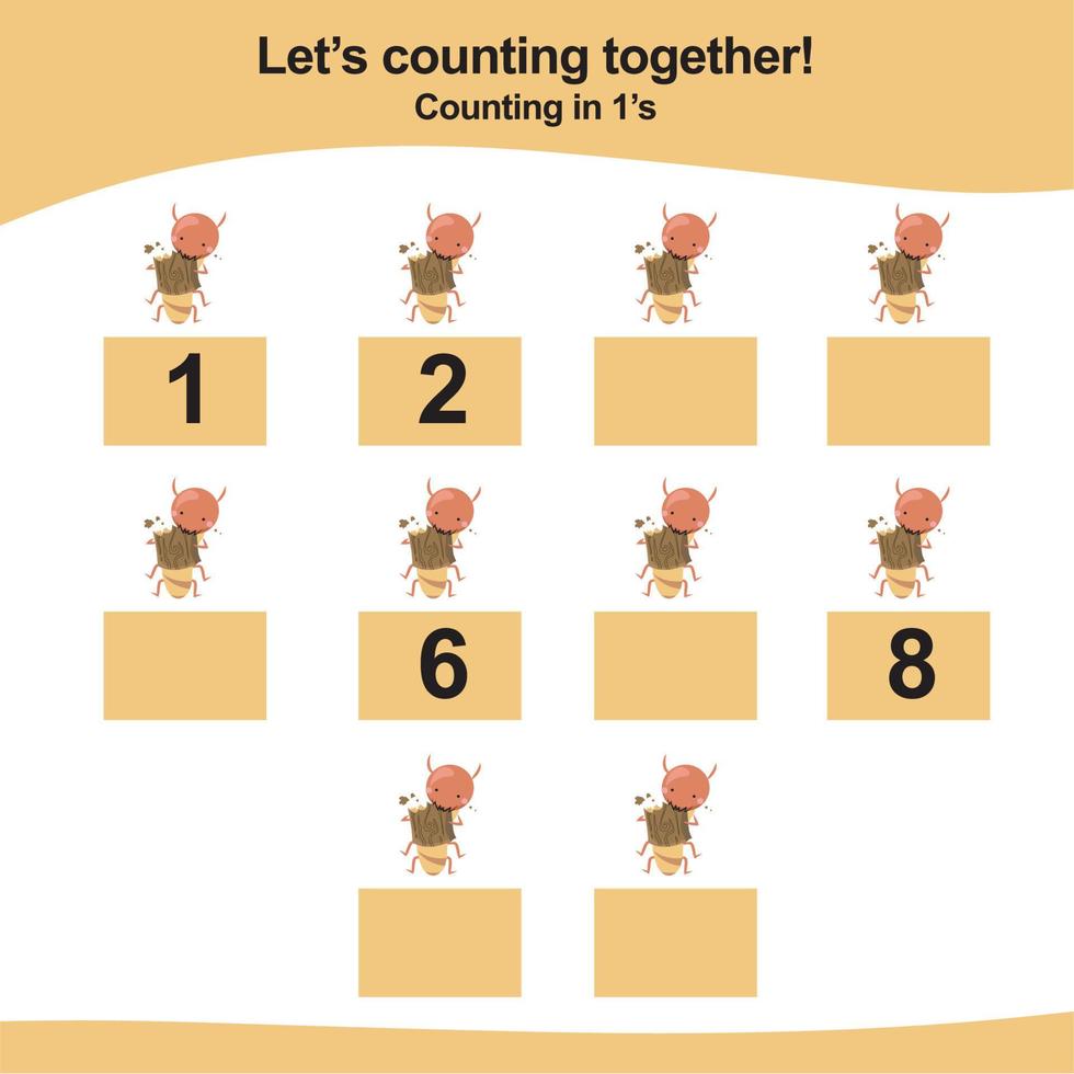 Counting game for children. Count multiples of one. Printable mathematic worksheet for children. Educational printable worksheet. Vector illustration.