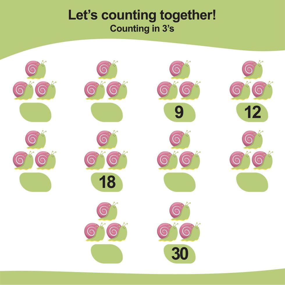 Counting game for children. Count multiples of one. Printable mathematic worksheet for children. Educational printable worksheet. Vector illustration.