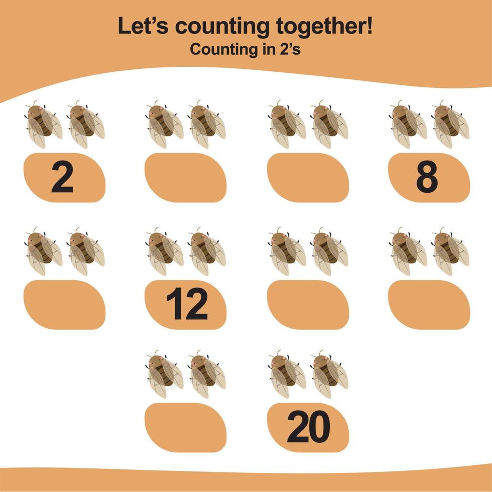 Counting game for children. Count multiples of one. Printable mathematic worksheet for children. Educational printable worksheet. Vector illustration.