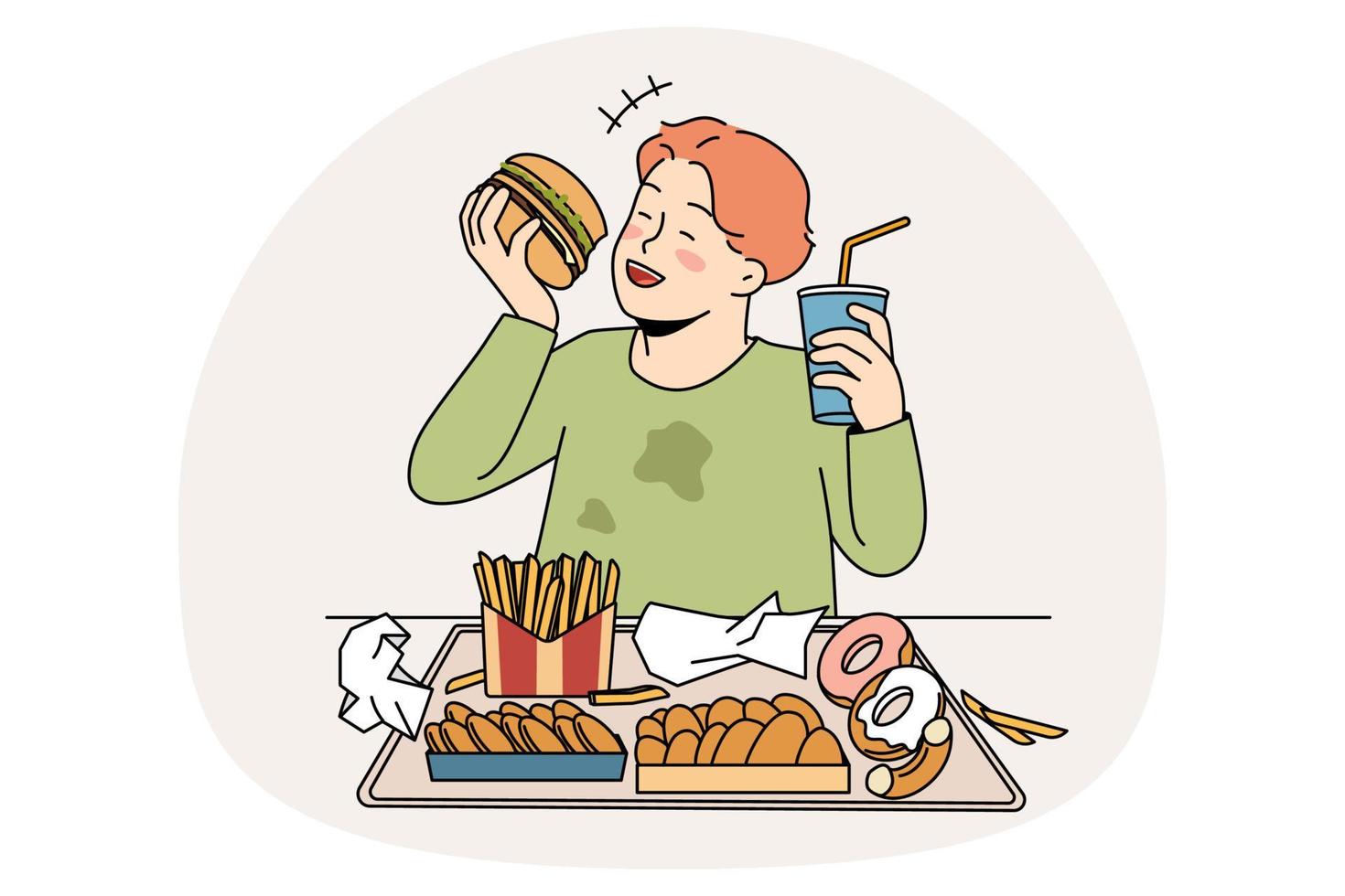 Unhealthy eating in childhood concept. vector