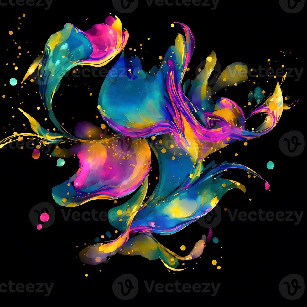 Abstract multicolor paint splash explosion on black background, Abstract swirling background, Watercolor glitter texture, photo