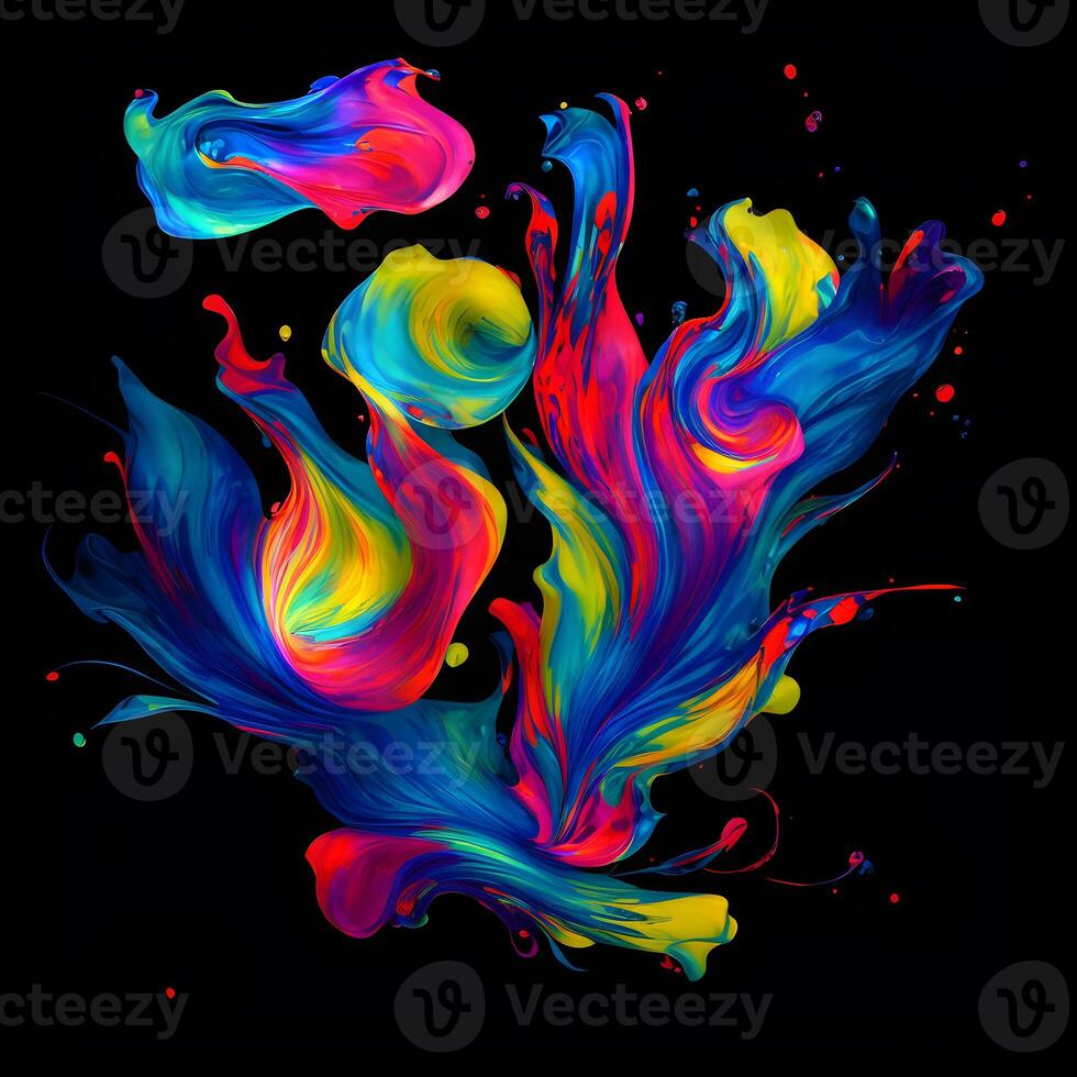 Abstract colorful splash background ,Watercolor swirling splash painting texture, Paint splashes on black background, photo