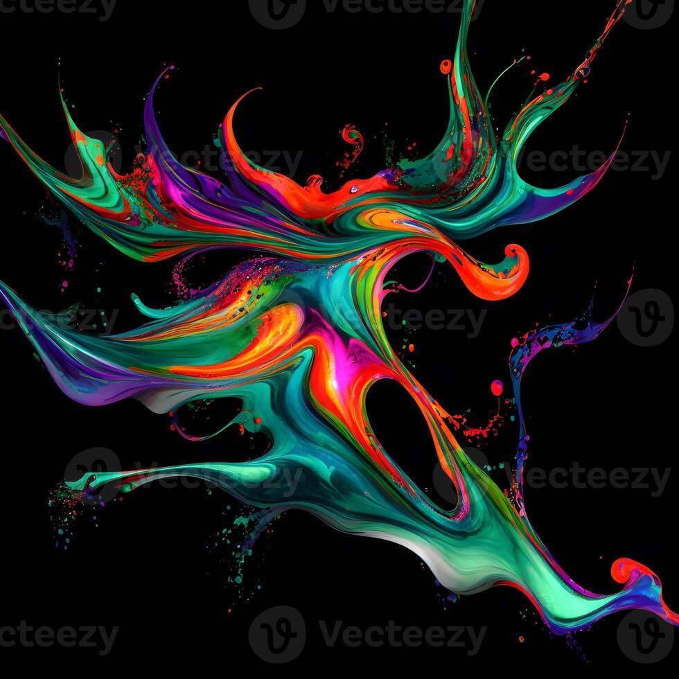 Abstract colorful splash background ,Watercolor swirling splash painting texture, Paint splashes on black background, photo