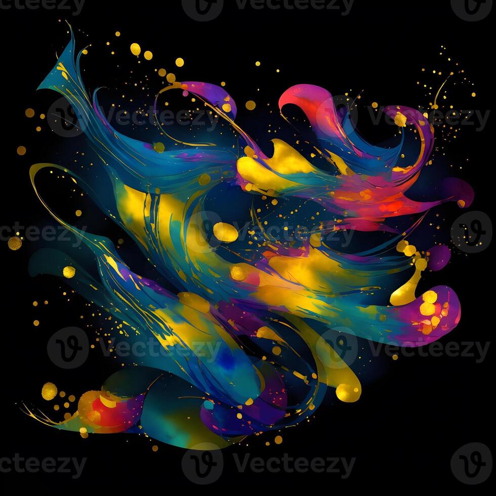 Abstract multicolor paint splash explosion on black background, Abstract swirling background, photo