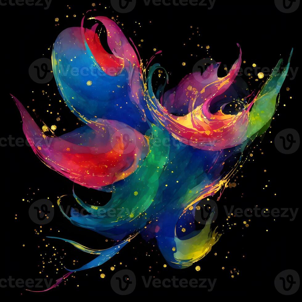 Abstract multicolor paint splash explosion on black background, Abstract swirling background, photo
