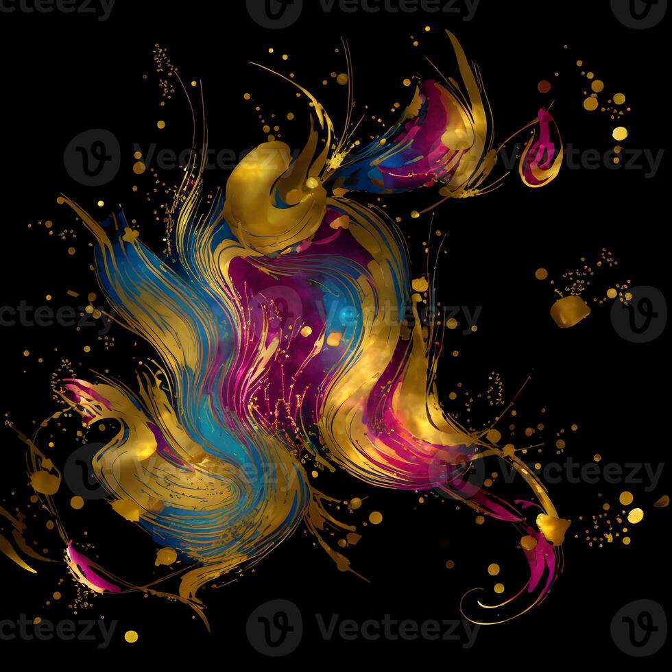 Abstract multicolor paint splash explosion on black background, Abstract swirling background, photo