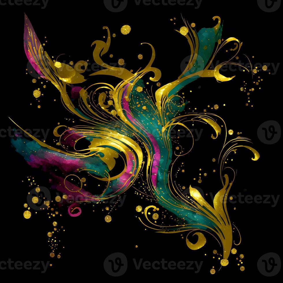 Abstract multicolor paint splash explosion on black background, Abstract swirling background, photo