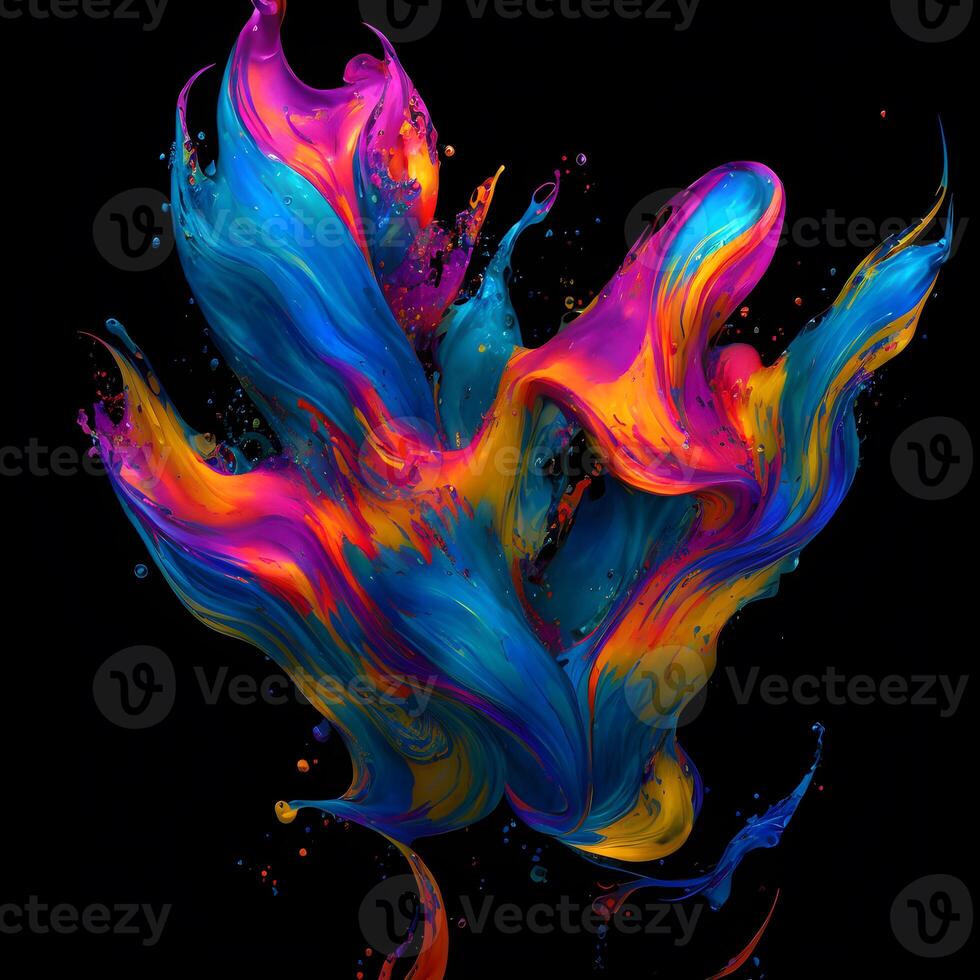 Abstract colorful splash background ,Watercolor swirling splash painting texture, Paint splashes on black background, photo