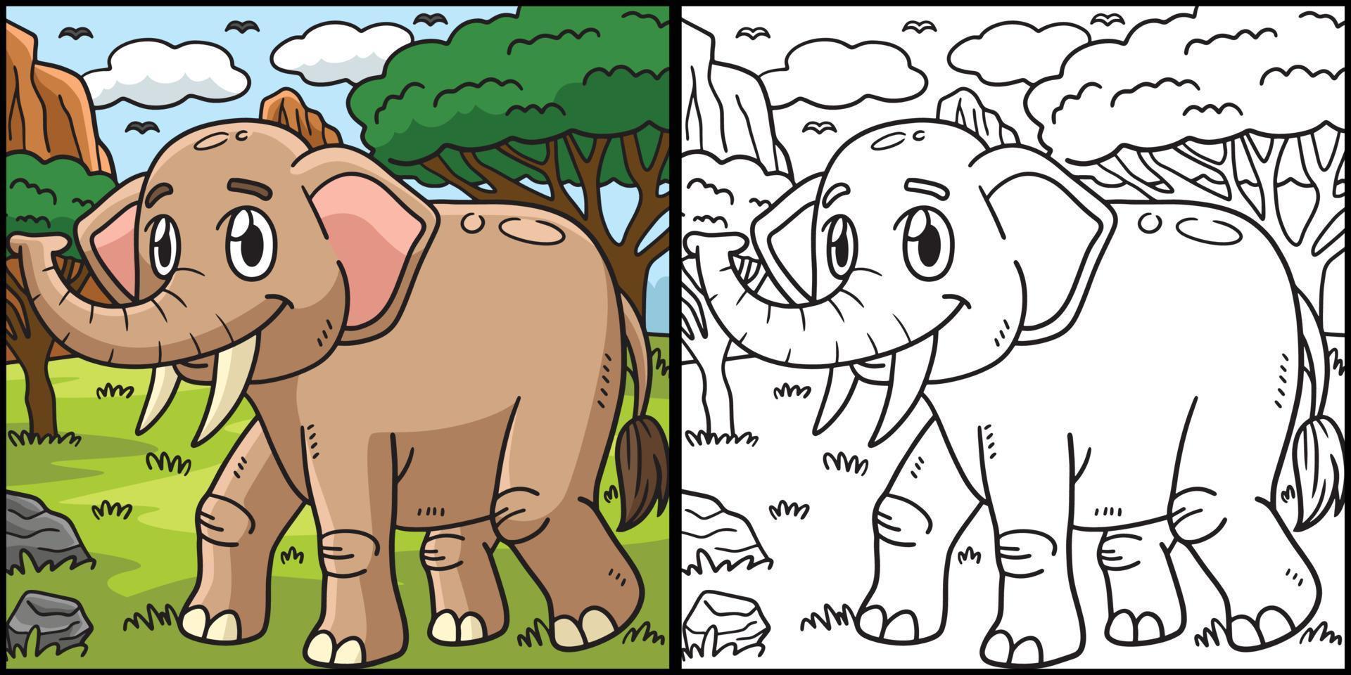 Elephant Coloring Page Colored Illustration vector