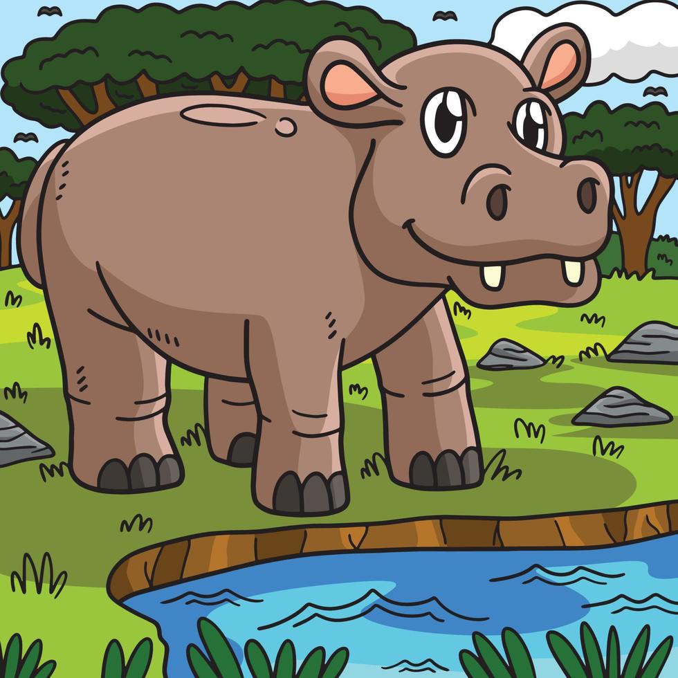 Hippopotamus Animal Colored Cartoon Illustration vector