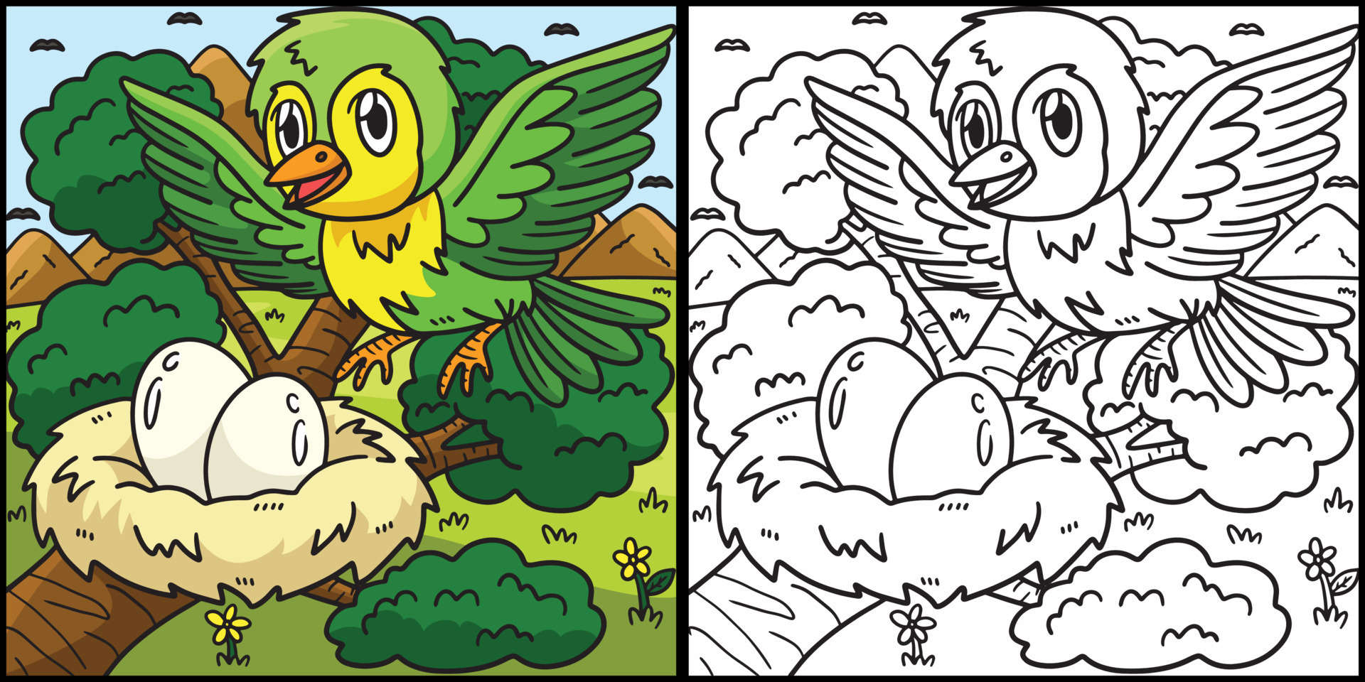 Bird Coloring Page Colored Illustration 23055028 Vector Art at Vecteezy