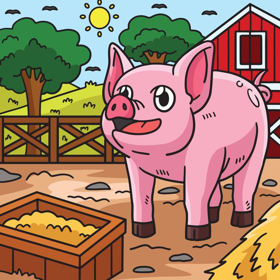 Pig Animal Colored Cartoon Illustration vector