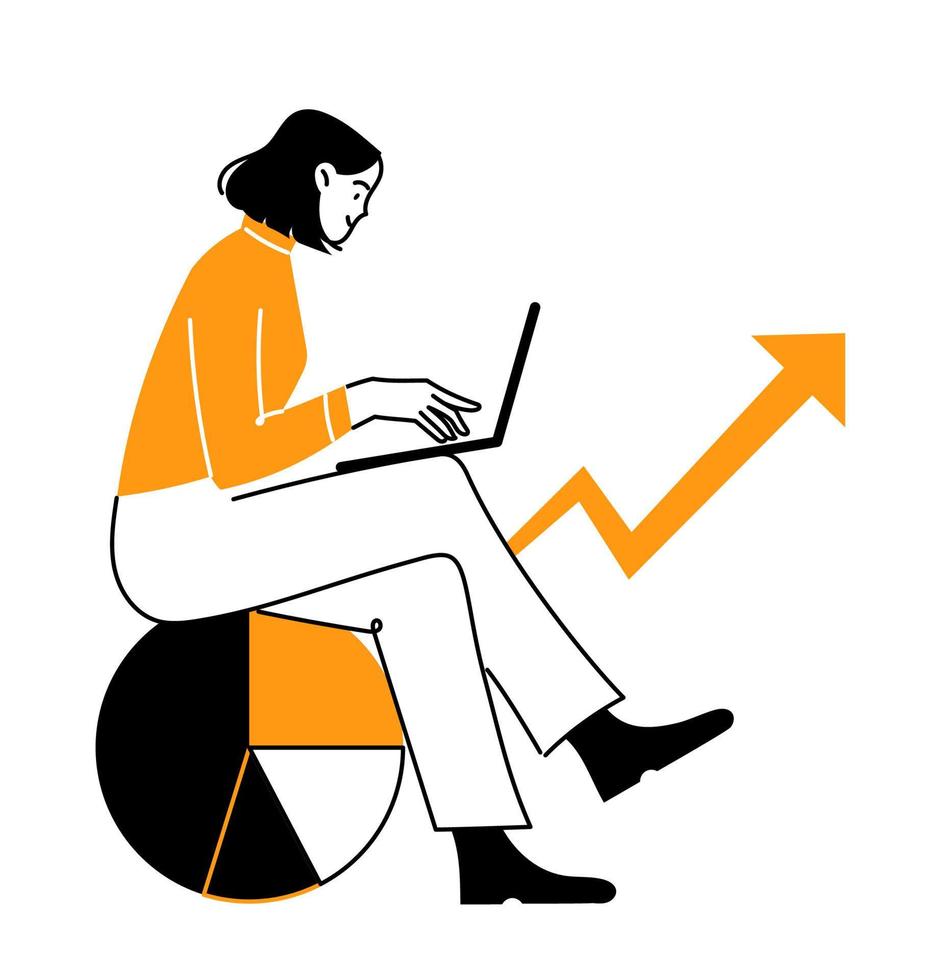 A woman works with data vector
