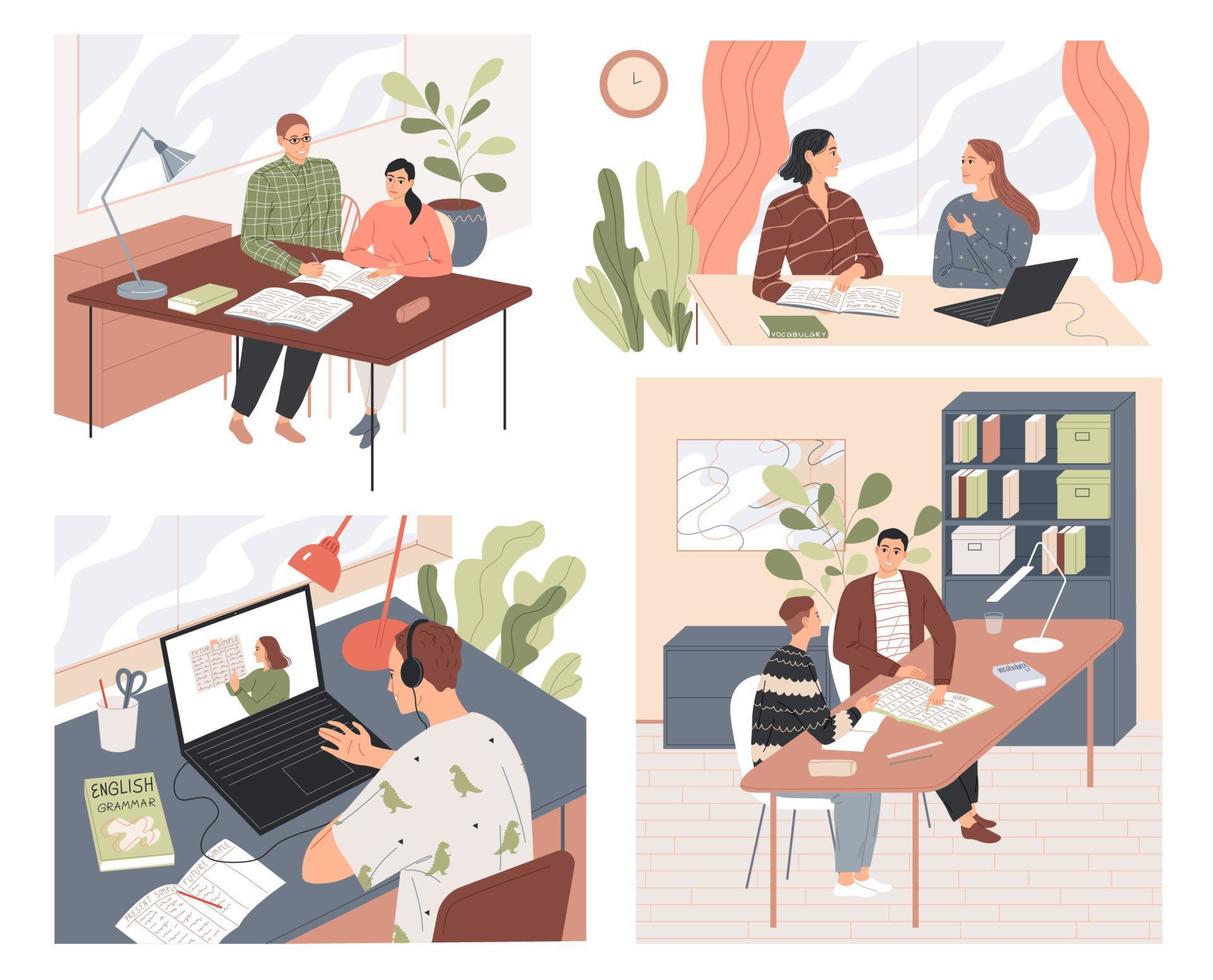 People are learning. Teachers and students. Education vector