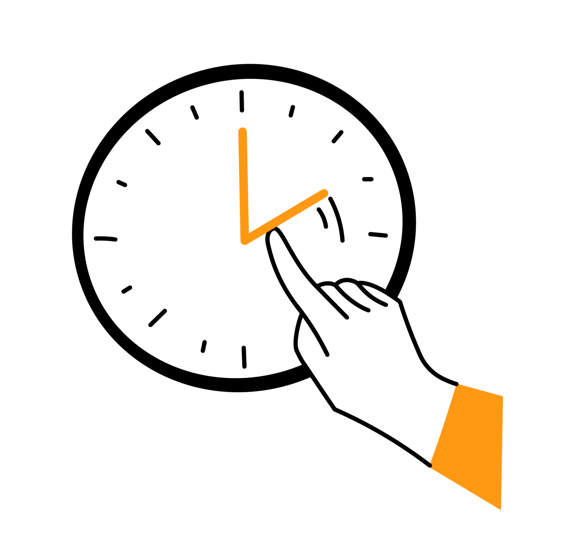 Finger points to the hand of the clock 23055076 Vector Art at Vecteezy