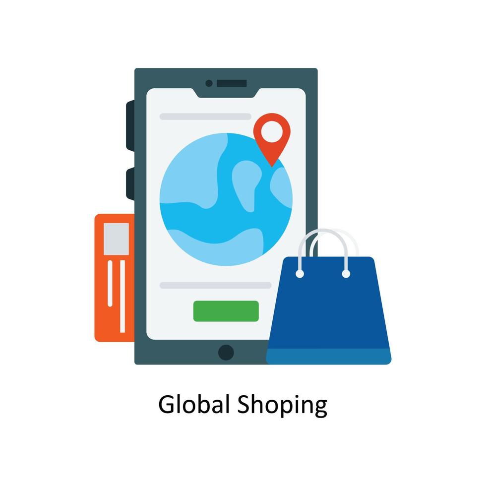 Global Shopping Vector Flat Icons. Simple stock illustration stock