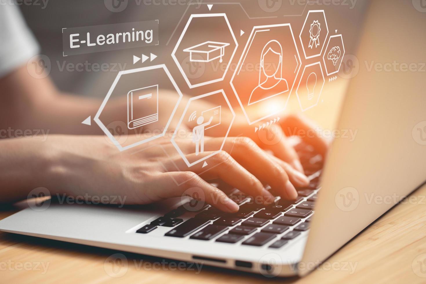 Infographics and icons E-Learning Online Education for University Students Faculty of Computer Digital Technology photo