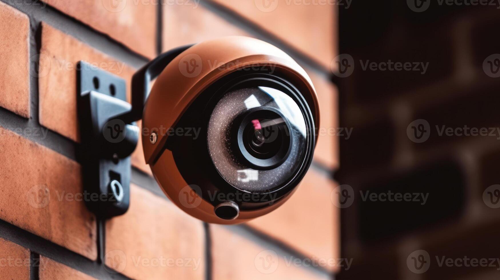 outdoor security camera on a red brick wall photo