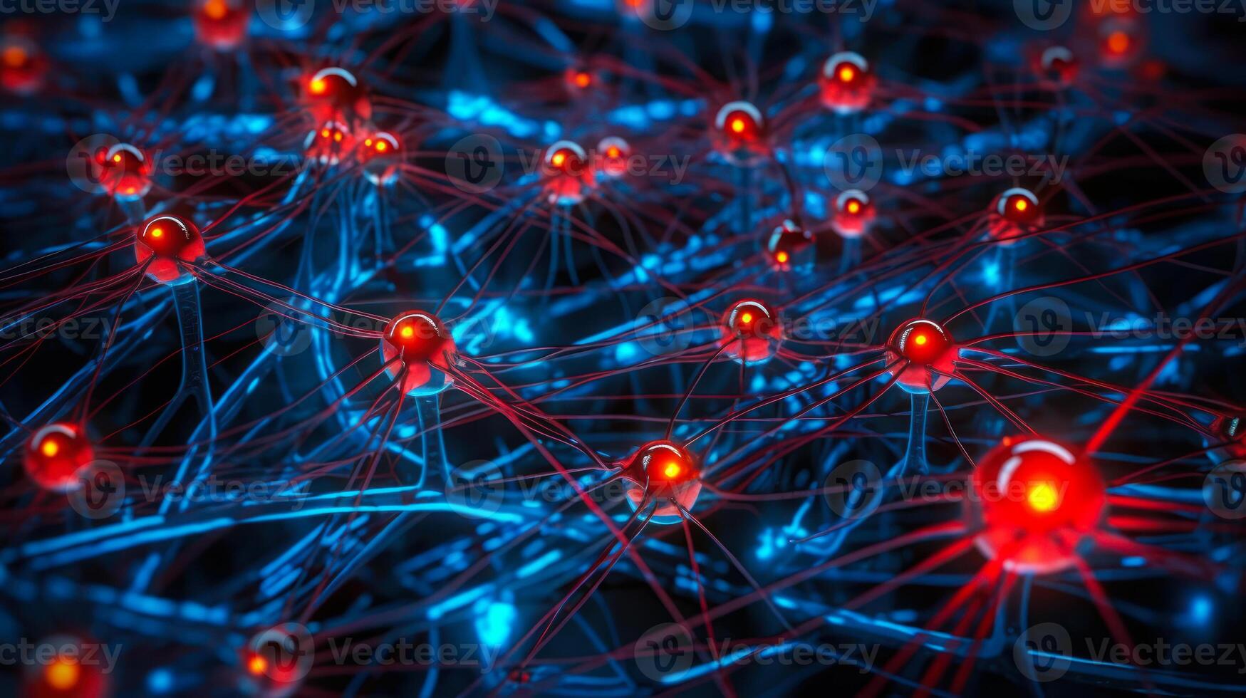 neural connections system in brain blue red background photo