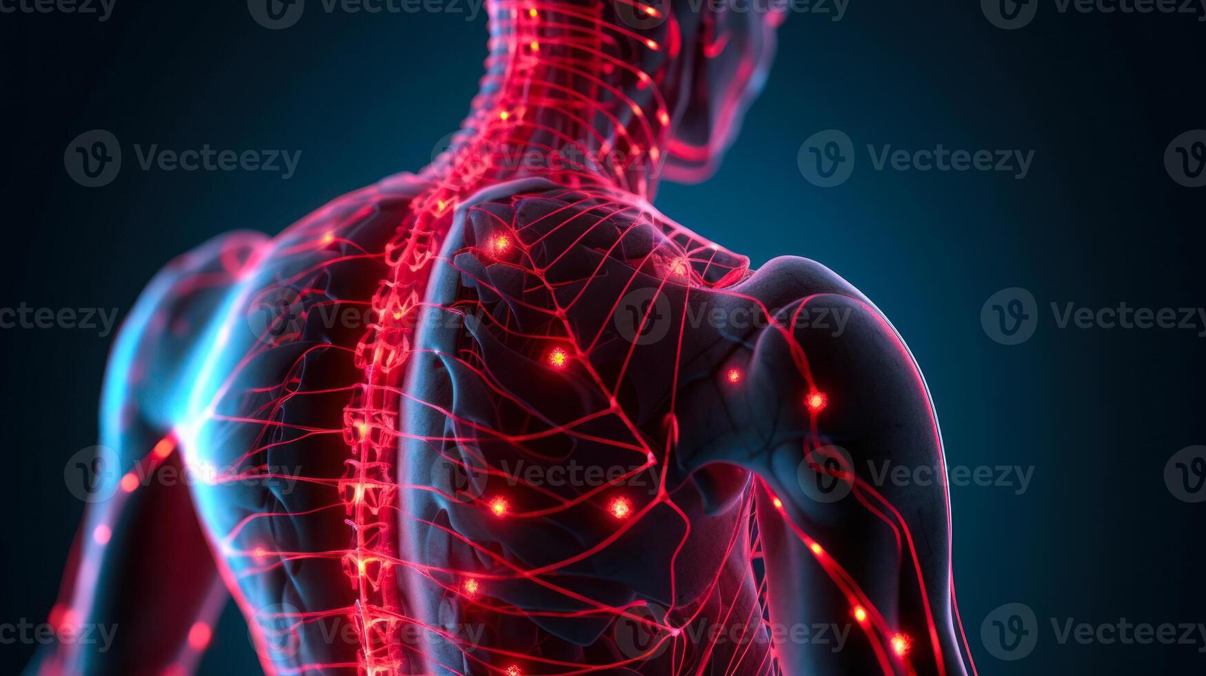 humano nervioso sistema, anatomía radiografía humano cuerpo espalda ver generativo ai foto