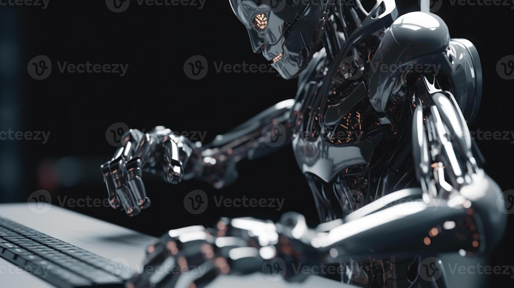 metal chrome robot helper, future robotic technology photo