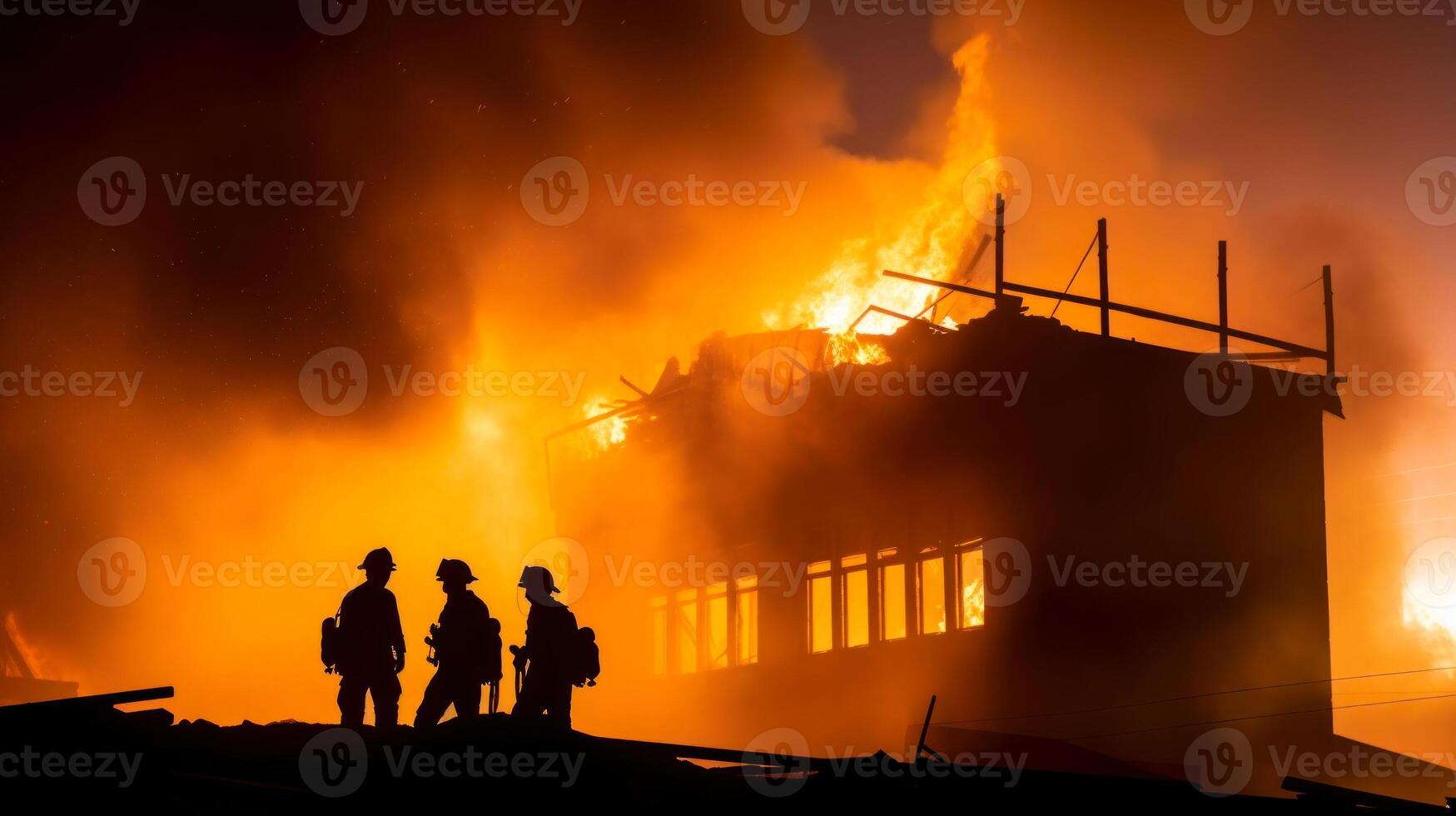 firefighters put out a burning house photo