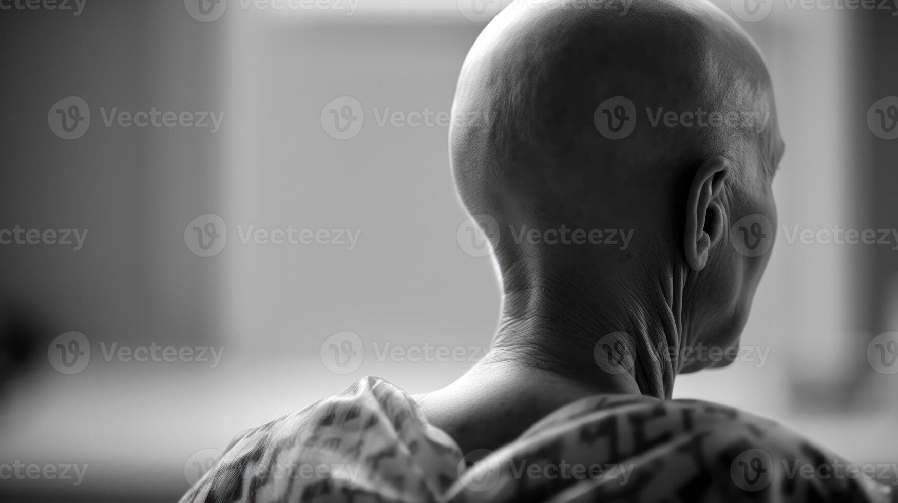 cancer illness, bald head of a patient after chemotherapy photo