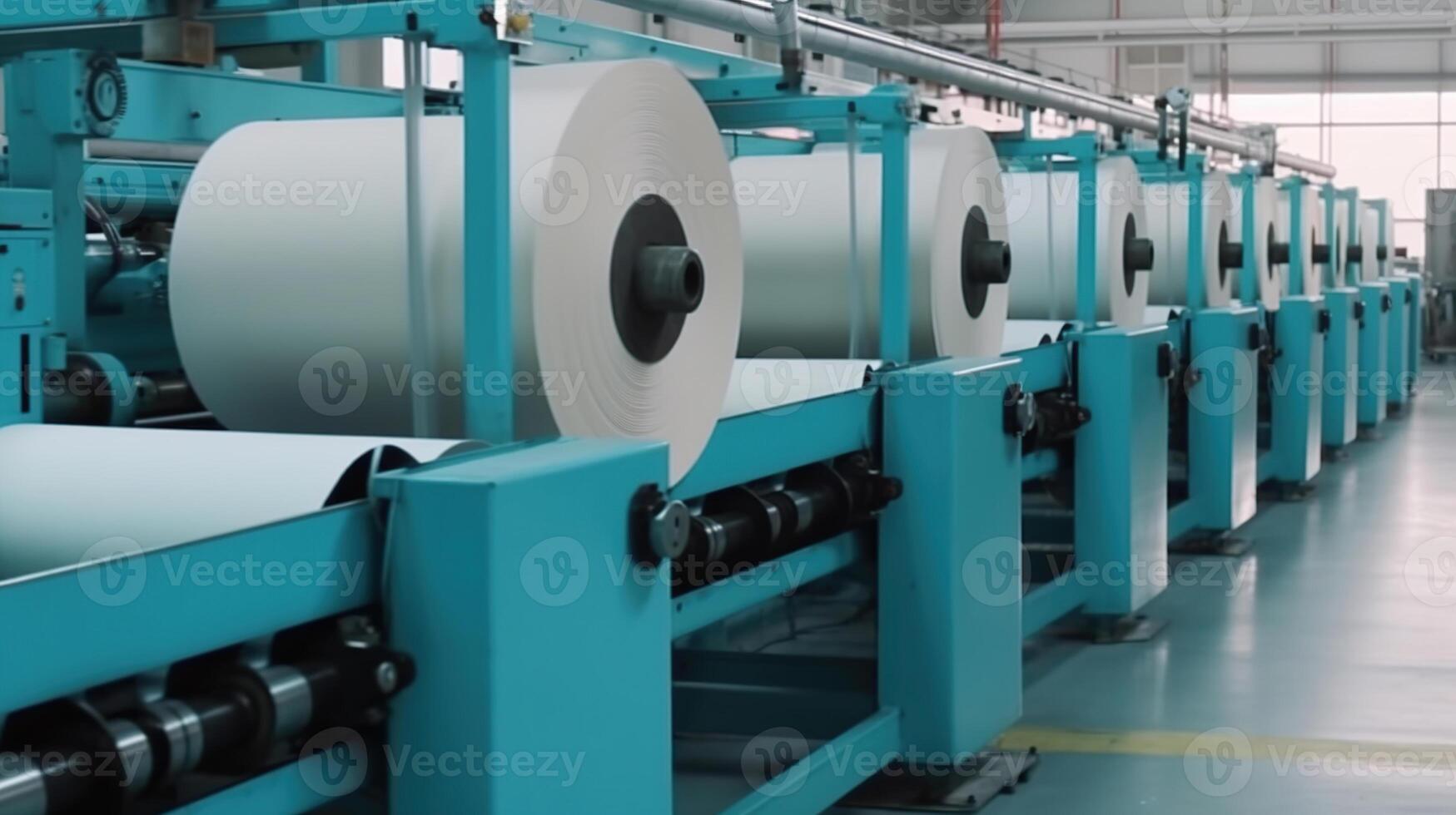 rollos de industrial algodón tela para ropa paño textil fabricar , ai generado imagen foto