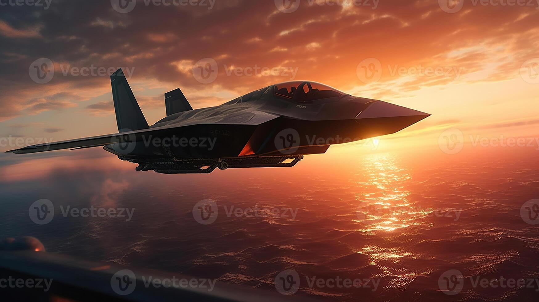 avión de guerra puesta de sol , generado ai imagen foto