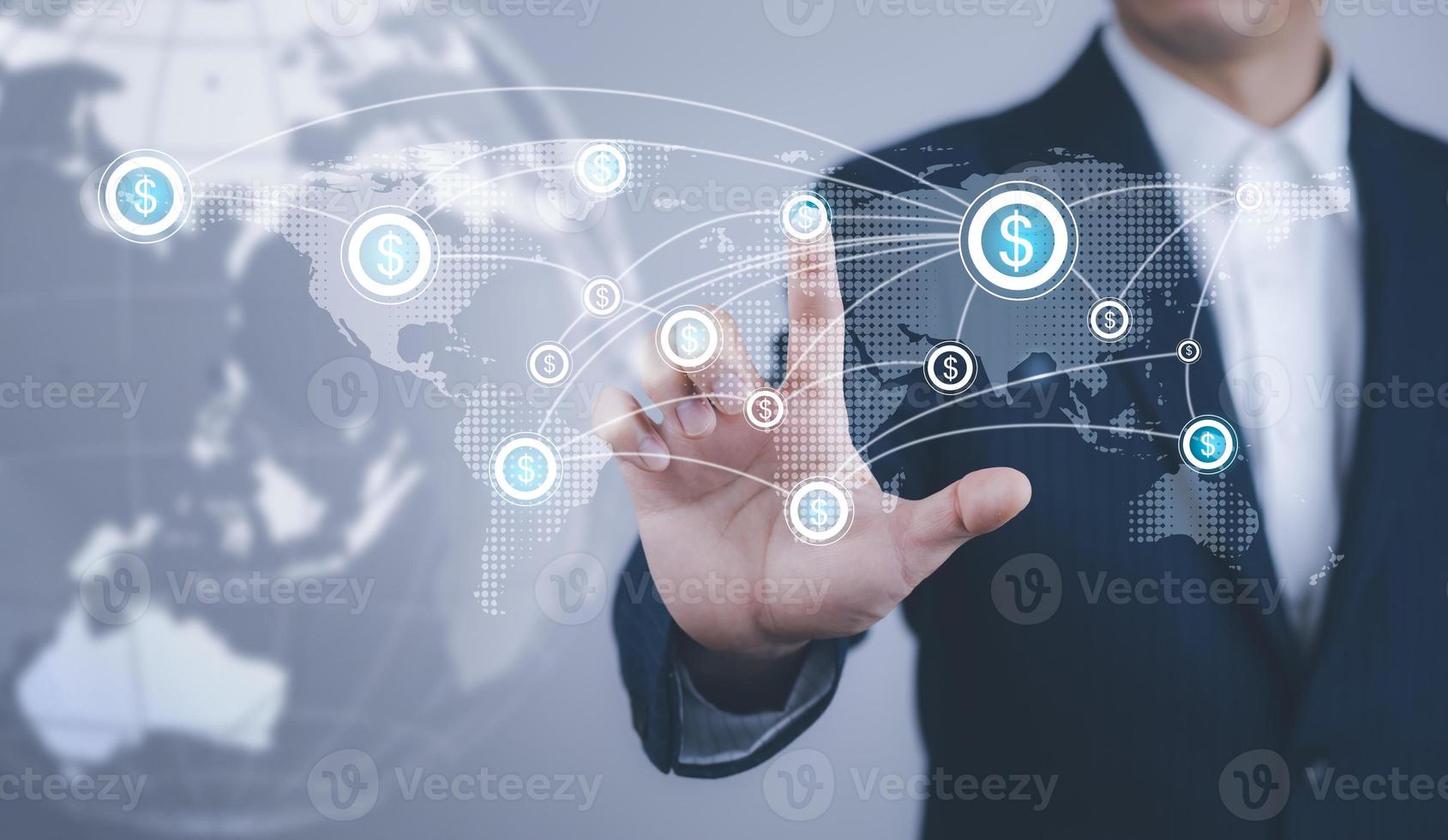 Businessman touchscreen on the graph Screen Icon of a media screen, Technology Process System Business with Communication and marketing concept, Team success, HR Human, Business success photo