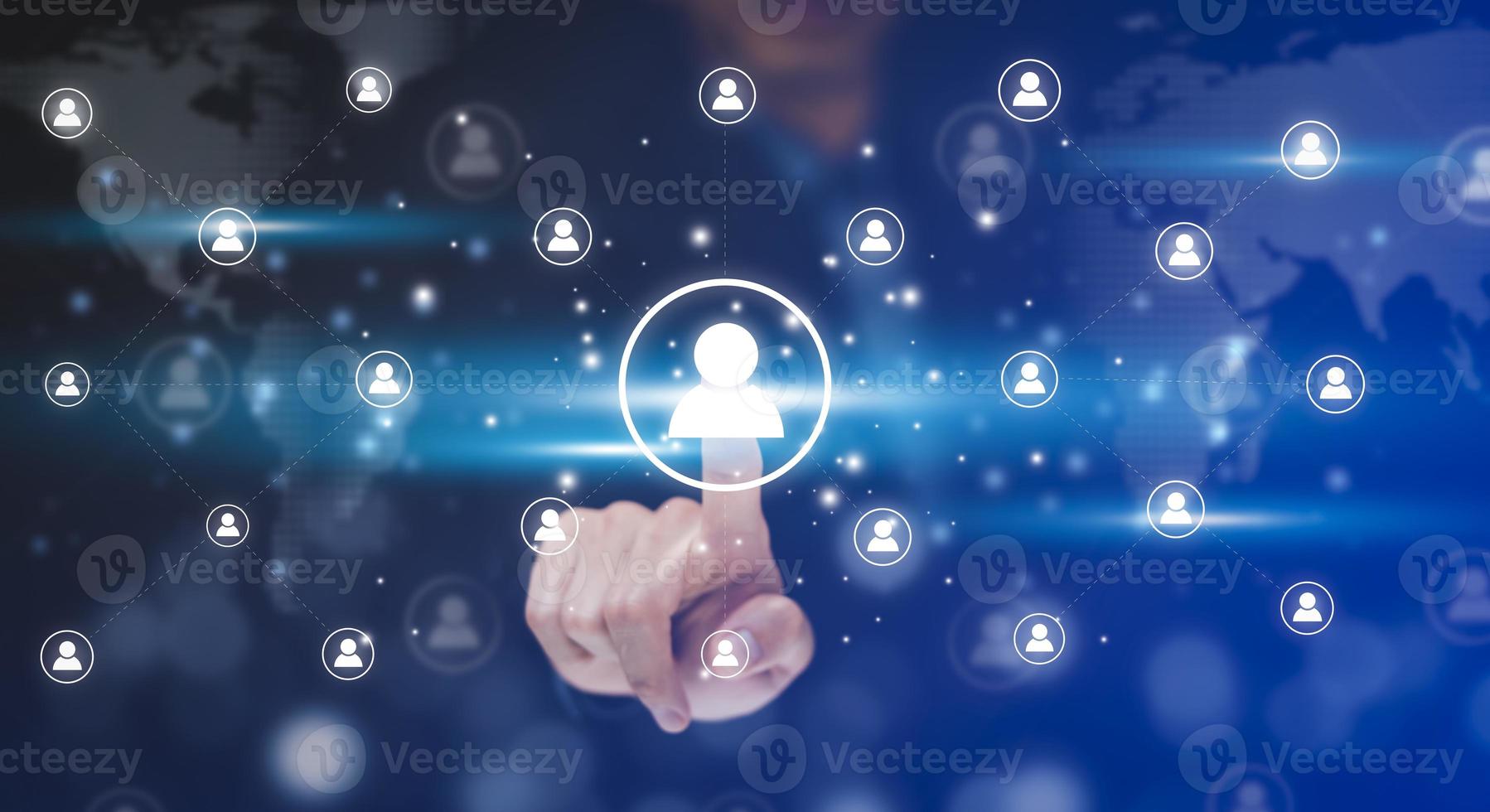 Businessman touch HR Human ,people icon on the graph Screen of a media screen, Technology Process System Business with Recruitment, Hiring, Team Building. Organisation structure concept. photo