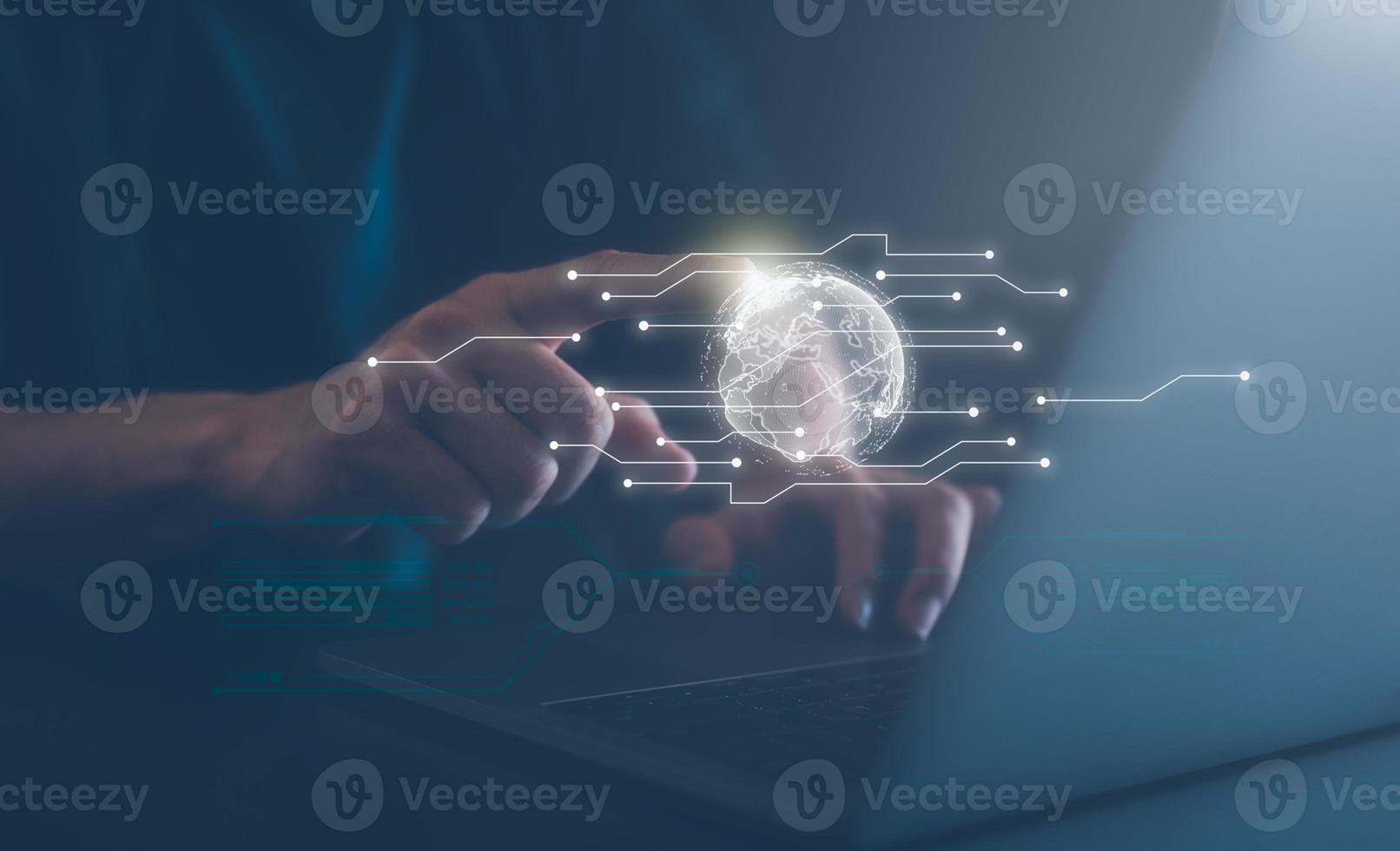 Global network connection concept. Big data analytics and business intelligence concept. World map point and line composition concept of global business.Digital link tech. photo