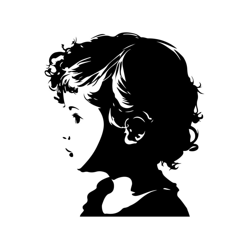 Adorable monochrome vector illustration of a curly-haired child, perfect for child-related designs, education materials, books, and more.