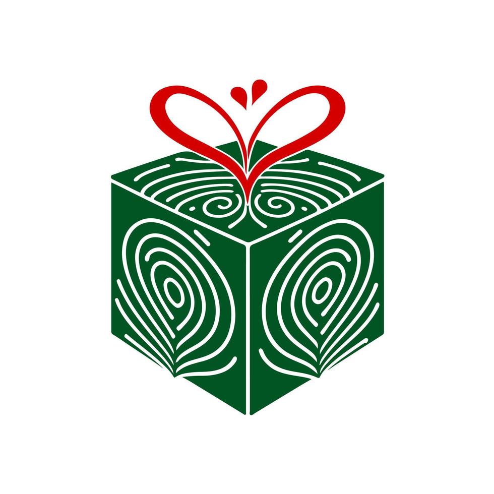 festivo verde regalo caja con elegante rojo cinta y arco. vector ilustración Perfecto para Navidad, cumpleaños, aniversario, y otro especial ocasiones.