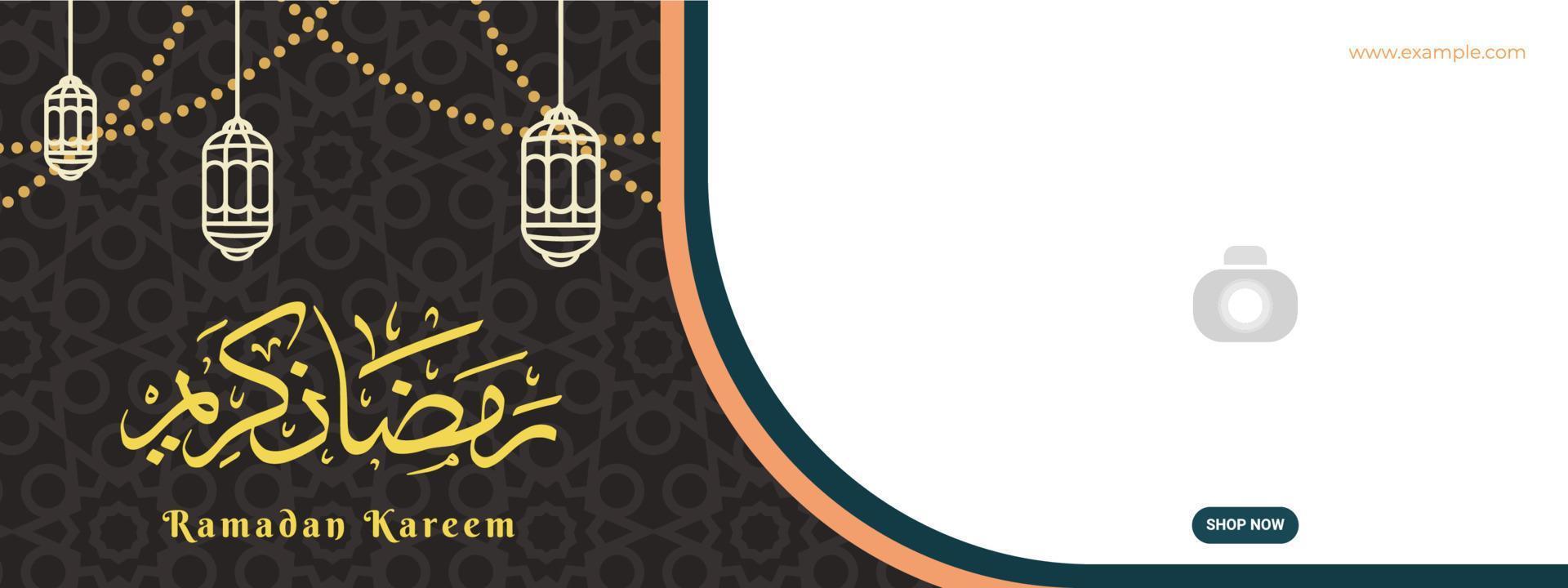 Ramadan Kareem banner design in calligraphy design. Hand Drawn vector for islamic people in ramadan month