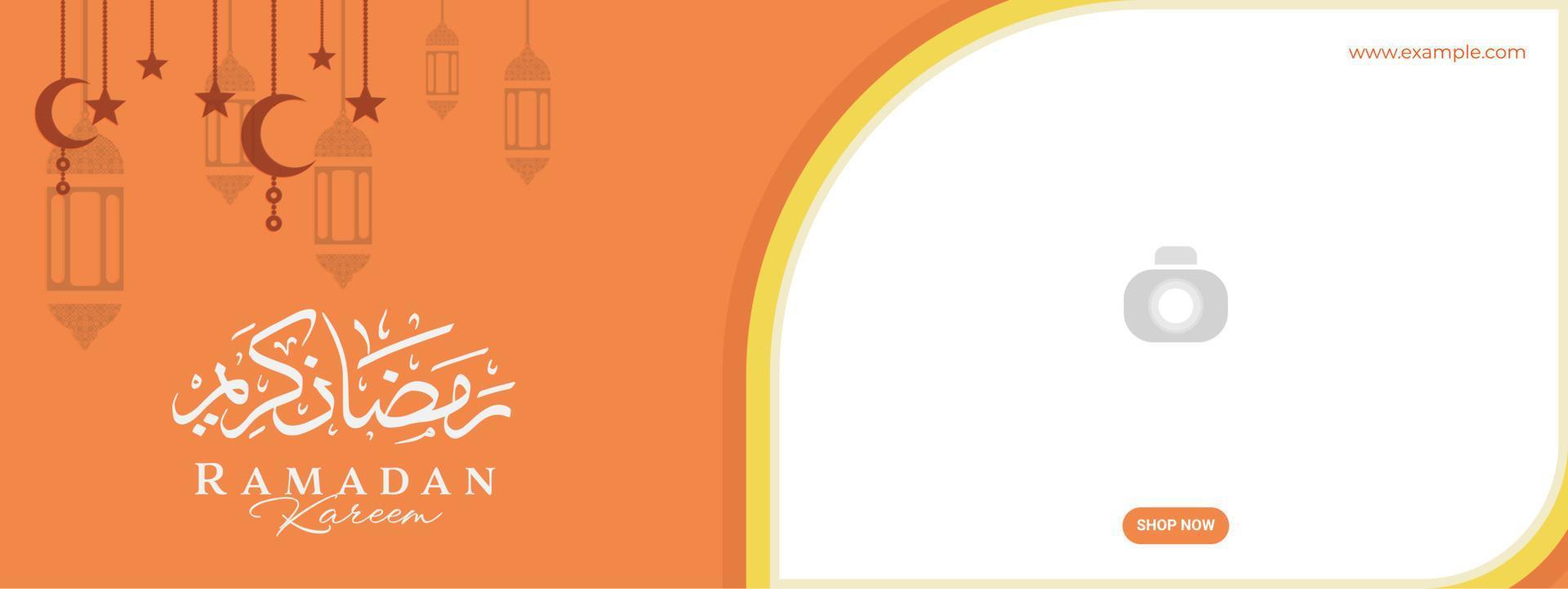 Ramadan Kareem banner design in calligraphy design. Hand Drawn vector for islamic people in ramadan month