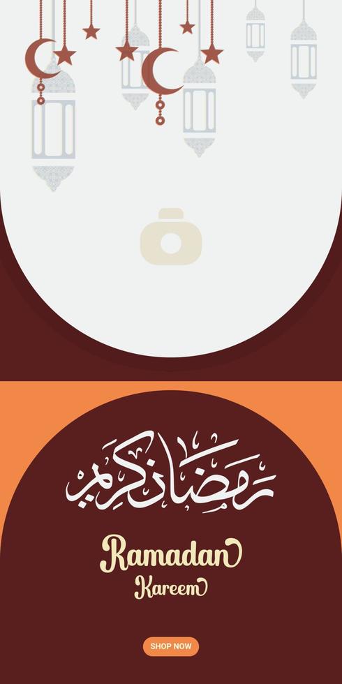 Ramadan Kareem banner design in calligraphy design. Hand Drawn vector for islamic people in ramadan month